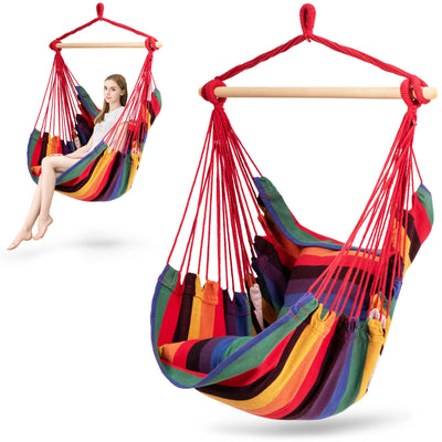 4 Color Deluxe Hammock Rope Chair Porch Yard Tree Hanging Air Swing Outdoor-Dark Red