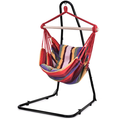 4 Color Deluxe Hammock Rope Chair Porch Yard Tree Hanging Air Swing Outdoor-Dark Red