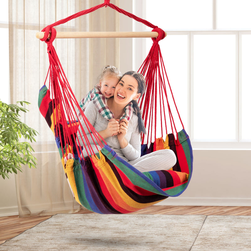 4 Color Deluxe Hammock Rope Chair Porch Yard Tree Hanging Air Swing Outdoor-Dark Red