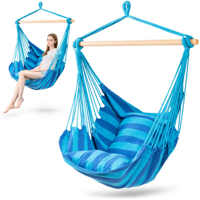 4 Color Deluxe Hammock Rope Chair Porch Yard Tree Hanging Air Swing Outdoor-Navy