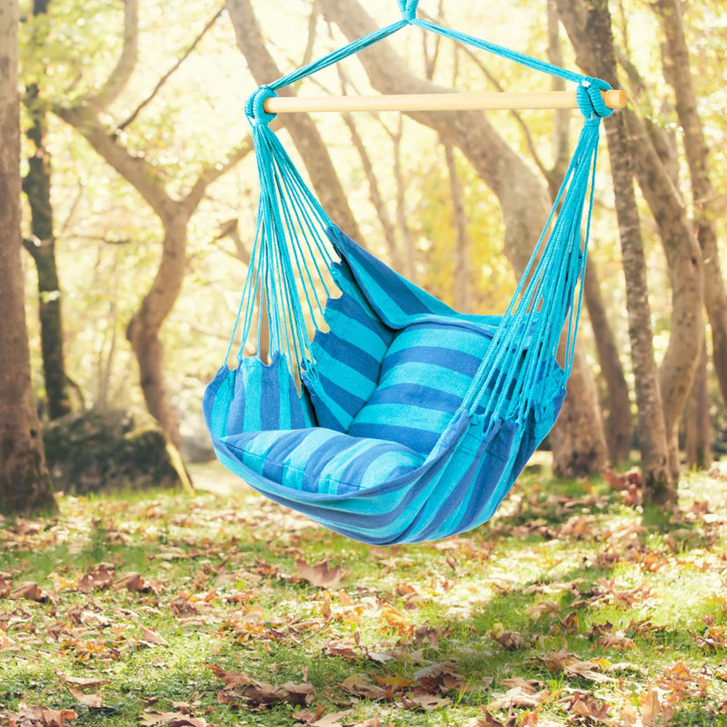 4 Color Deluxe Hammock Rope Chair Porch Yard Tree Hanging Air Swing Outdoor-Navy