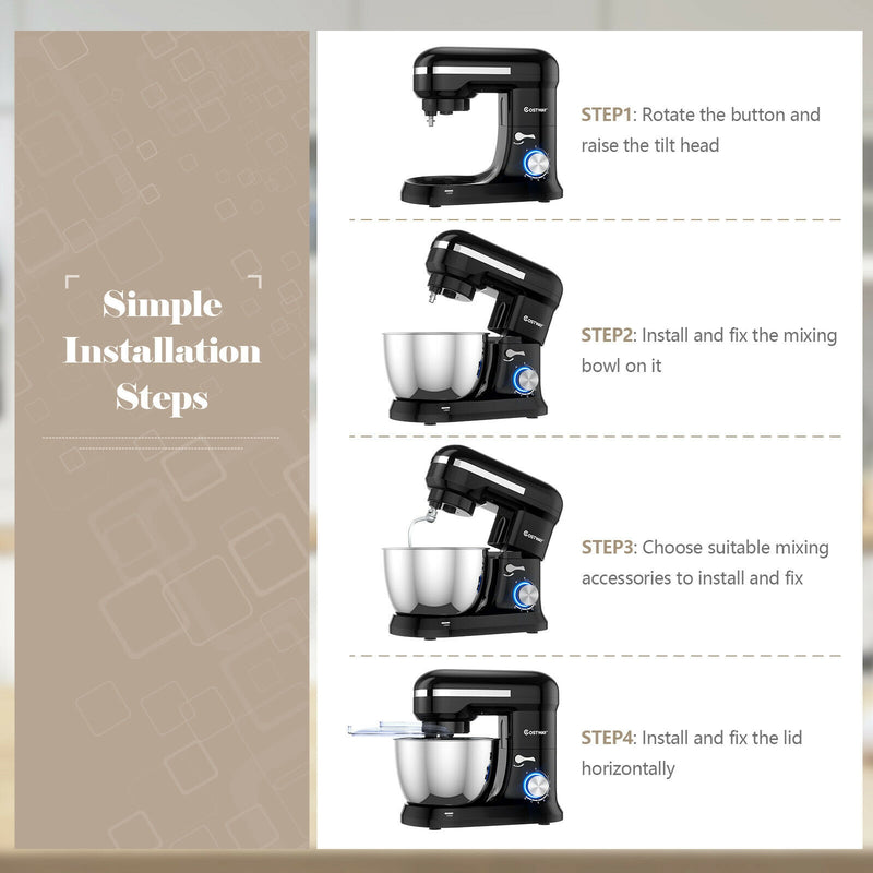 4.8 Qt 8-speed Electric Food Mixer with Dough Hook Beater-Black