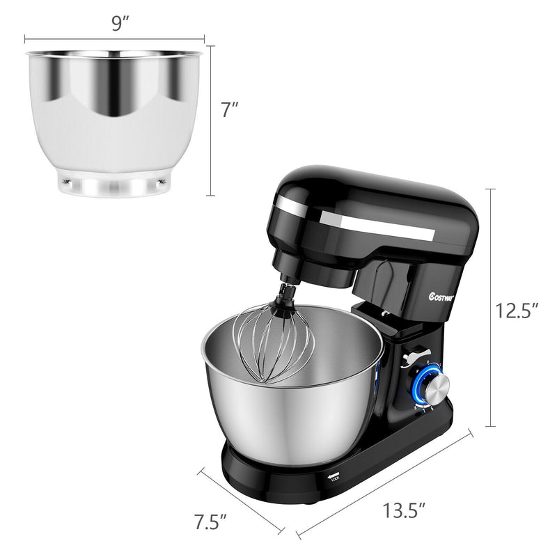 4.8 Qt 8-speed Electric Food Mixer with Dough Hook Beater-Black