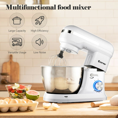 4.8 Qt 8-speed Electric Food Mixer with Dough Hook Beater-White