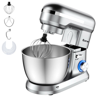 4.8 Qt 8-speed Electric Food Mixer with Dough Hook Beater-Silver