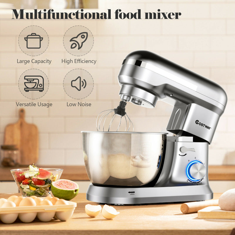 4.8 Qt 8-speed Electric Food Mixer with Dough Hook Beater-Silver