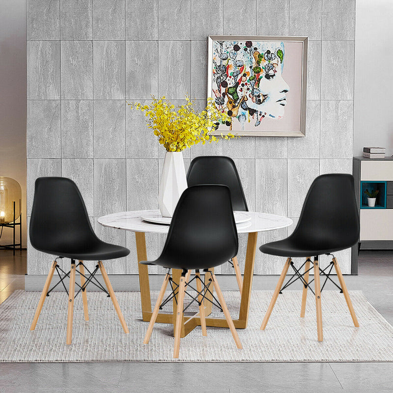 Set of 4 Modern Dining Side Chair Wood Legs-Black