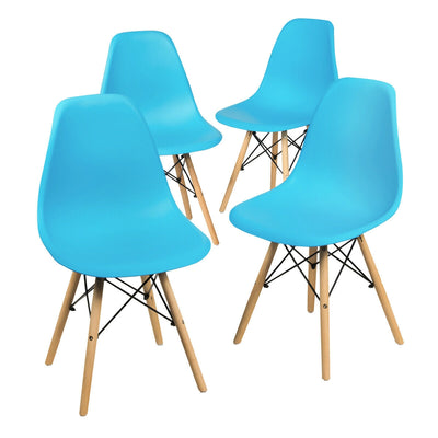 Set of 4 Mid Century Modern Dining Chairs with Wooden Legs-Blue