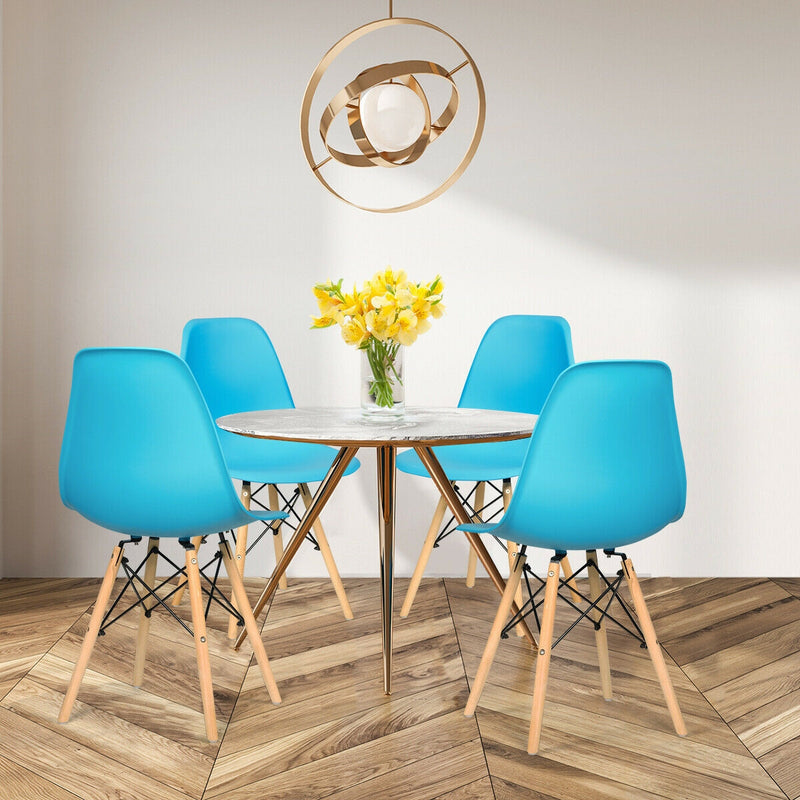 Set of 4 Mid Century Modern Dining Chairs with Wooden Legs-Blue