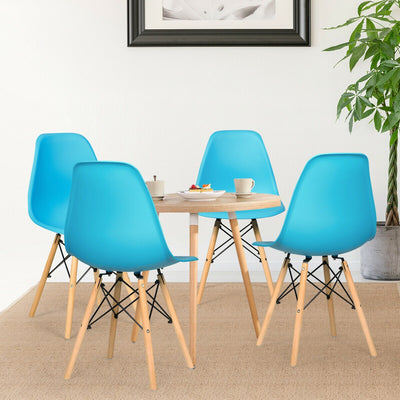 Set of 4 Mid Century Modern Dining Chairs with Wooden Legs-Blue