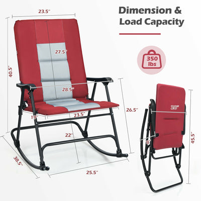 Foldable Rocking Padded Portable Camping Chair with Backrest and Armrest-Red