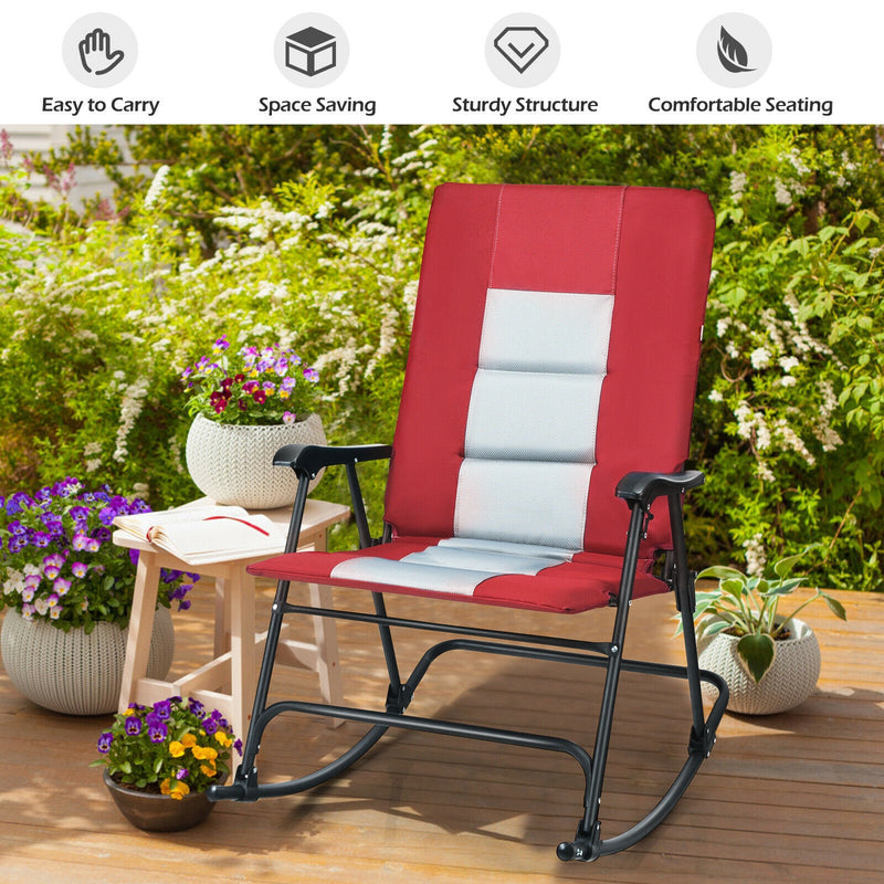 Foldable Rocking Padded Portable Camping Chair with Backrest and Armrest-Red