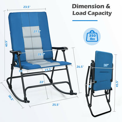 Foldable Rocking Padded Portable Camping Chair with Backrest and Armrest-Blue