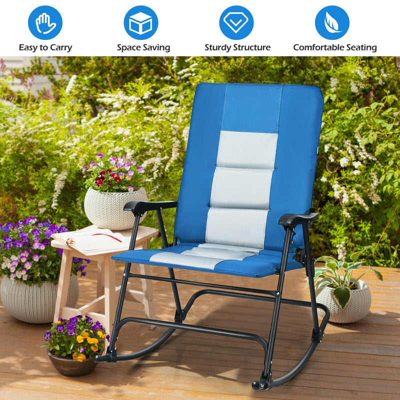 Foldable Rocking Padded Portable Camping Chair with Backrest and Armrest-Blue