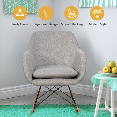 Accent Upholstered Fabric Rocking Armchair-Gray