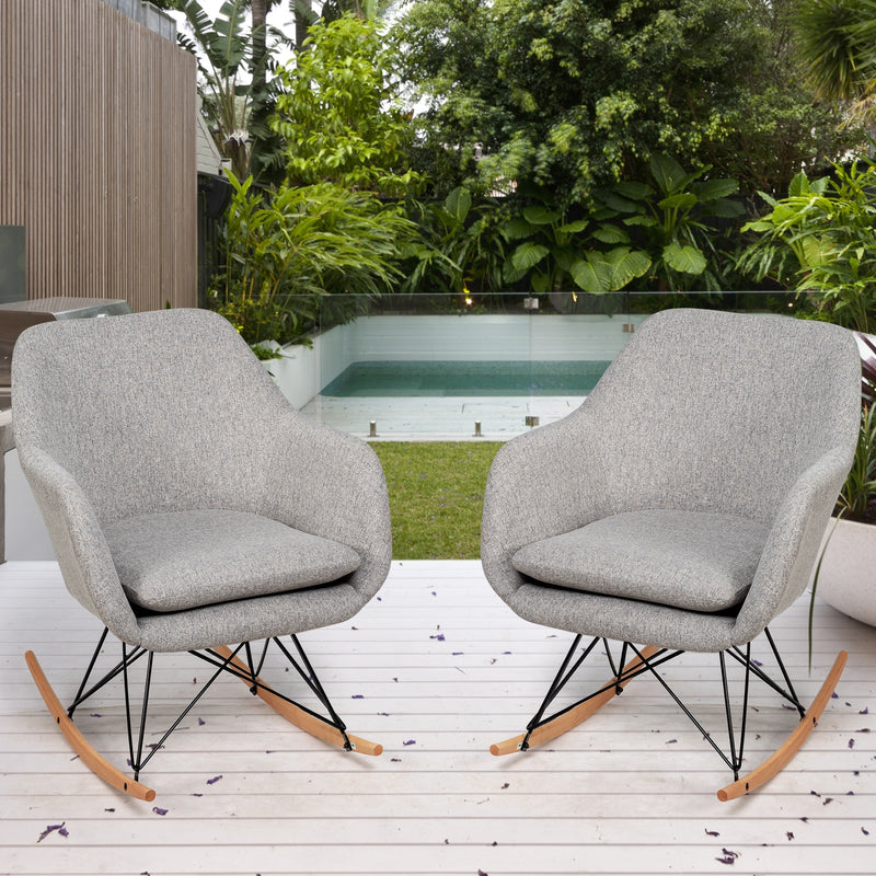 Accent Upholstered Fabric Rocking Armchair-Gray