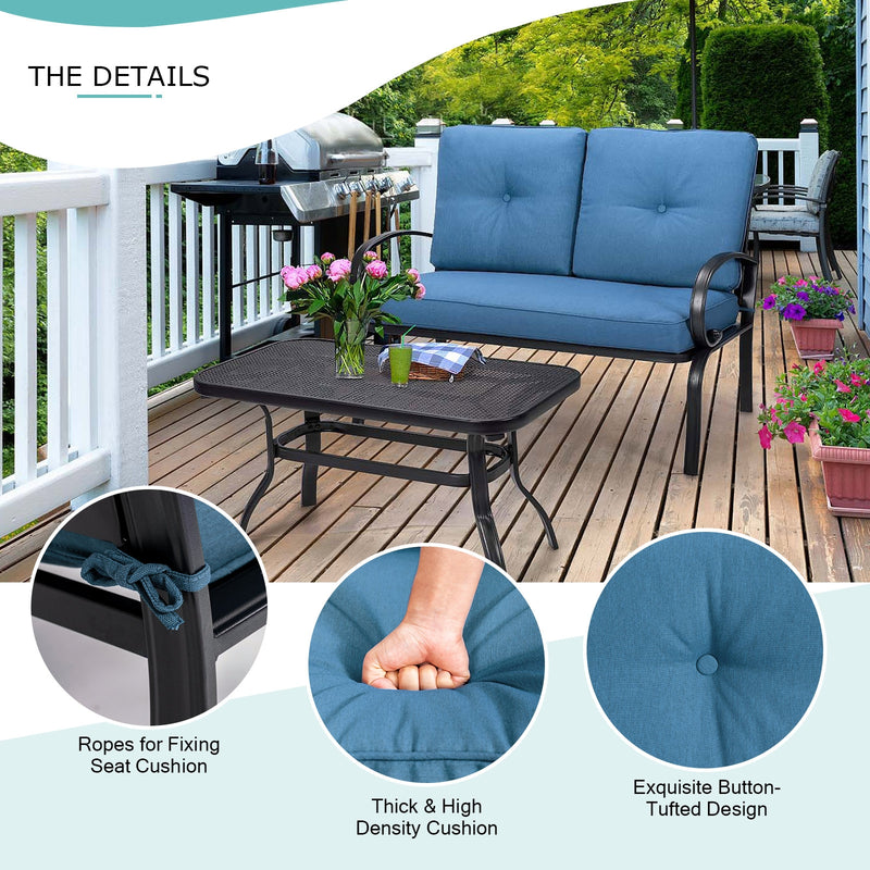 2 Pieces Patio Outdoor Cushioned Coffee Table Seat-Blue