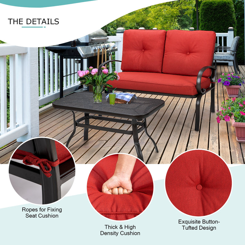 2 Pieces Patio Outdoor Cushioned Coffee Table Seat-Red