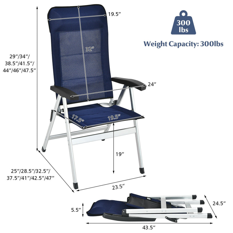 2Pcs Patio Dining Chair with Adjust Portable Headrest-Blue