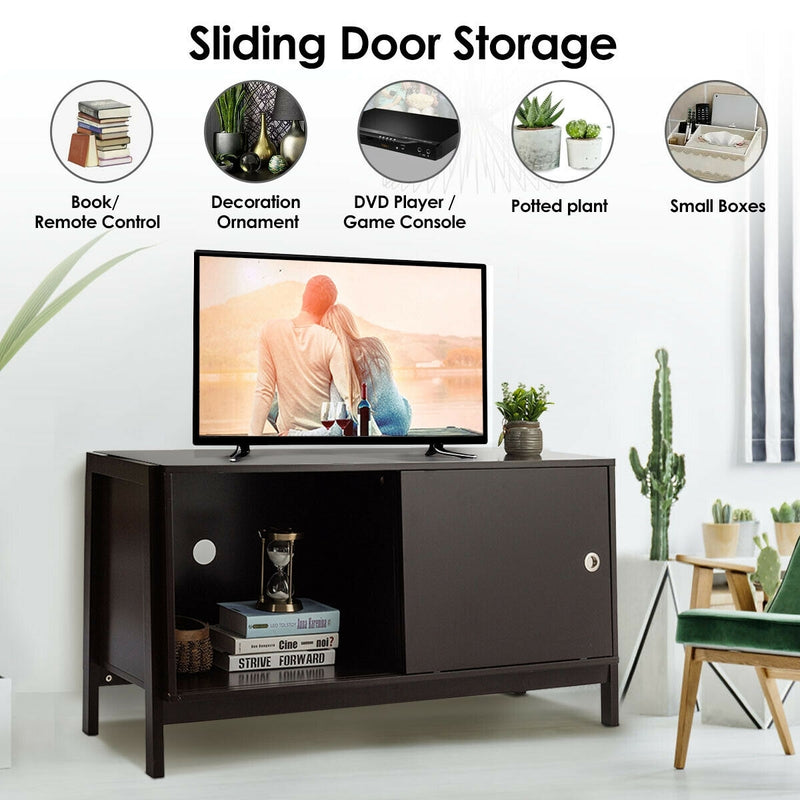 TV Stand Modern Entertainment Cabinet with Sliding Doors-Dark Brown