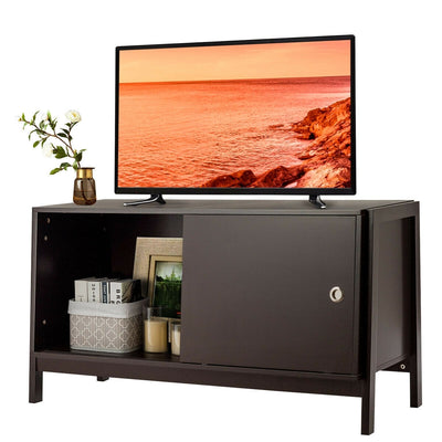 TV Stand Modern Entertainment Cabinet with Sliding Doors-Dark Brown