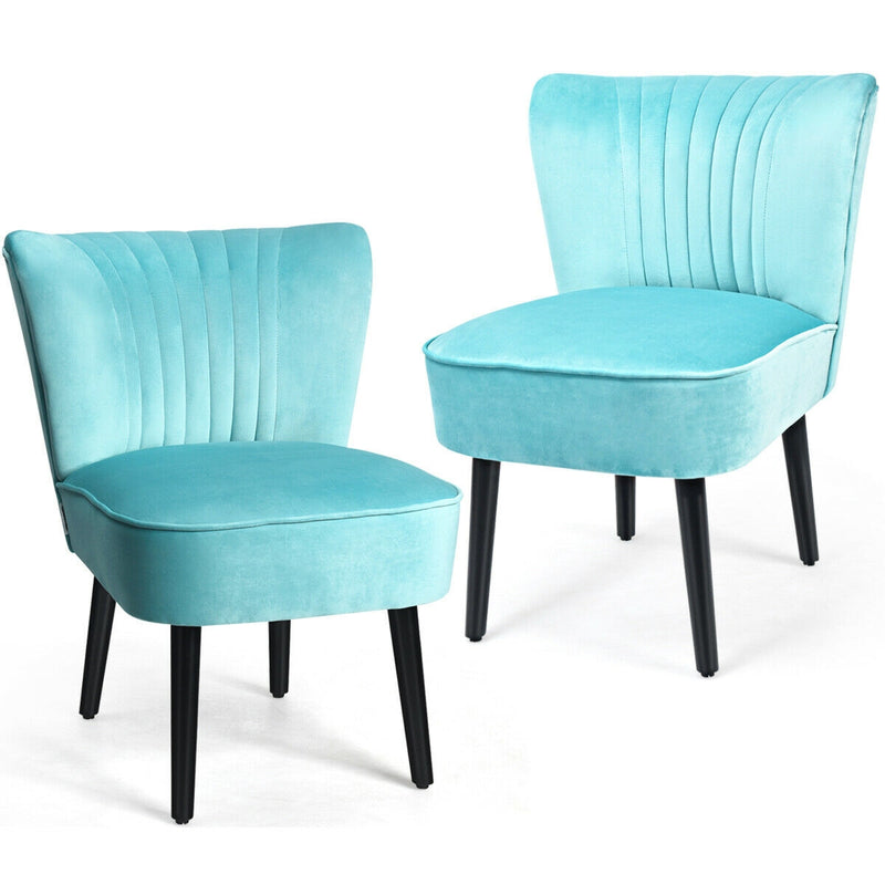 Set of 2 Armless Upholstered Leisure Accent Chair-Turquoise