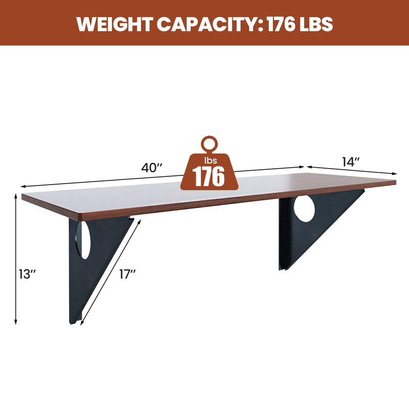 40 x 14 Inch Wall-Mounted Desk Rubber Wood Dining Table with Sturdy Steel Bracket