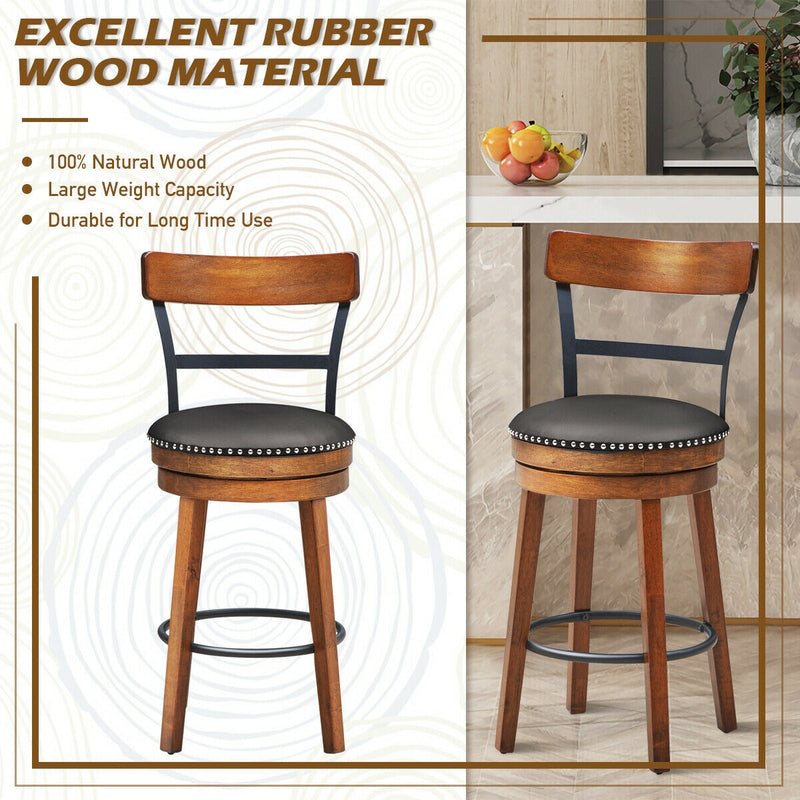 25.5 Inch 360-Degree Bar Swivel Stools with Leather Padded