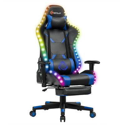 Massage Racing Gaming Chair  Chair with RGB LED Lights-Blue