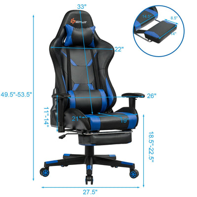 Massage Racing Gaming Chair  Chair with RGB LED Lights-Blue