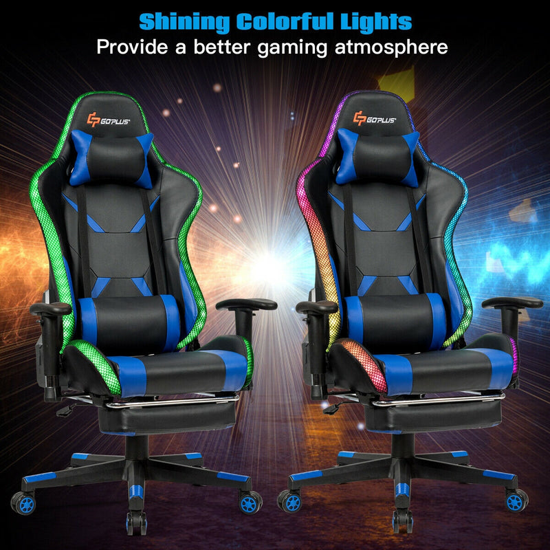 Massage Racing Gaming Chair  Chair with RGB LED Lights-Blue