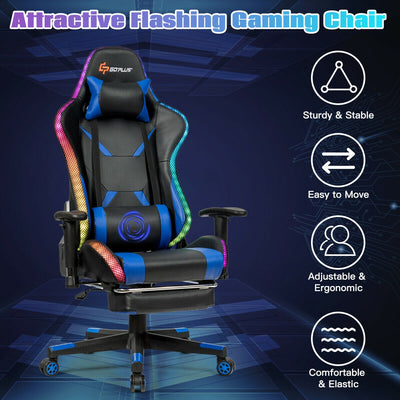 Massage Racing Gaming Chair  Chair with RGB LED Lights-Blue