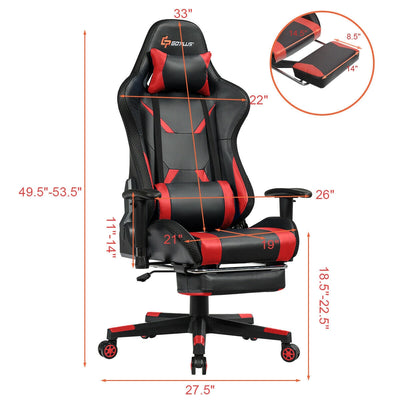 Massage Gaming Chair Ergonomic High Back with RGB Light and RecliningHandrails-Red