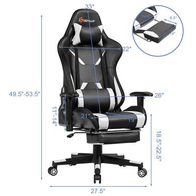 Massage Racing Gaming Chair  Chair with RGB LED Lights-White