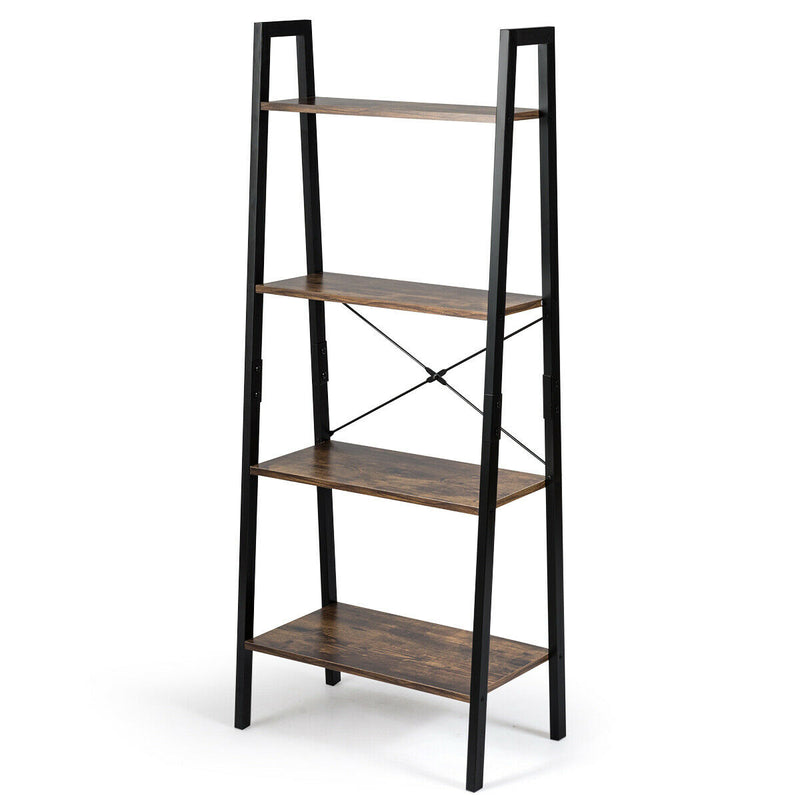 4-Tier Industrial Ladder Shelf with Metal Frame