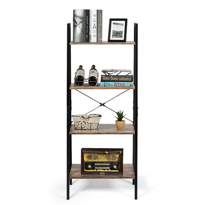 4-Tier Industrial Ladder Shelf with Metal Frame