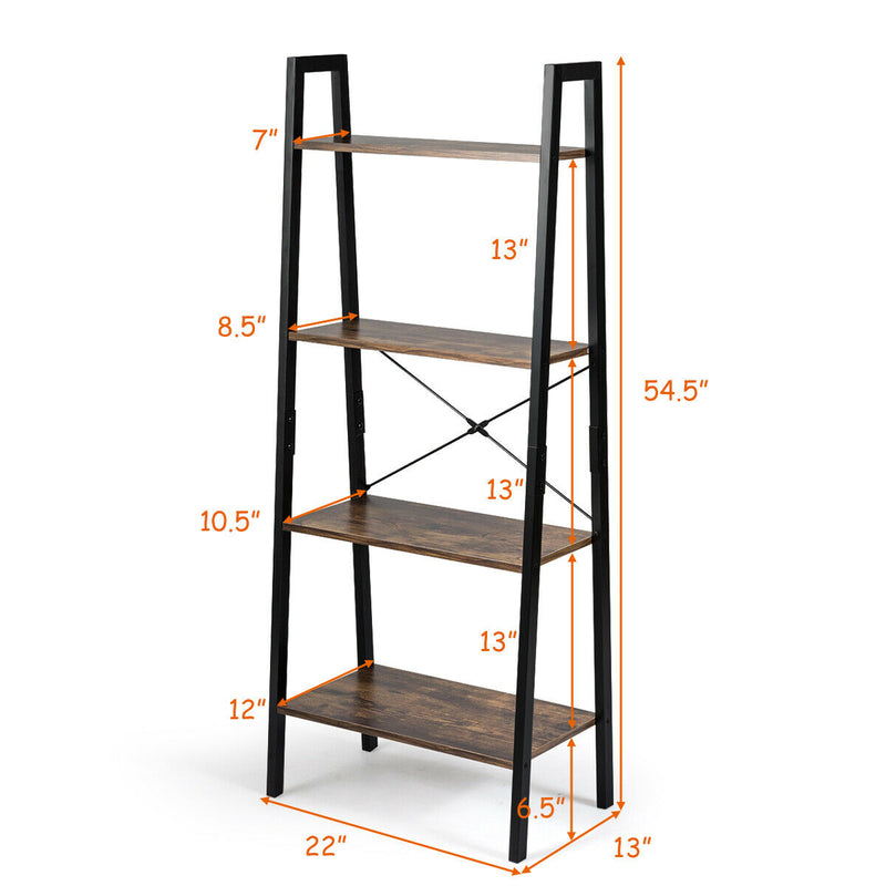 4-Tier Industrial Ladder Shelf with Metal Frame