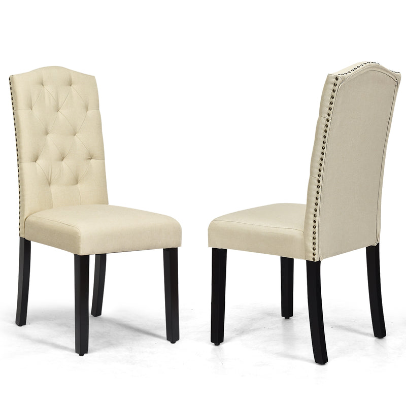 Set of 2 Tufted Upholstered Dining Chairs-Beige