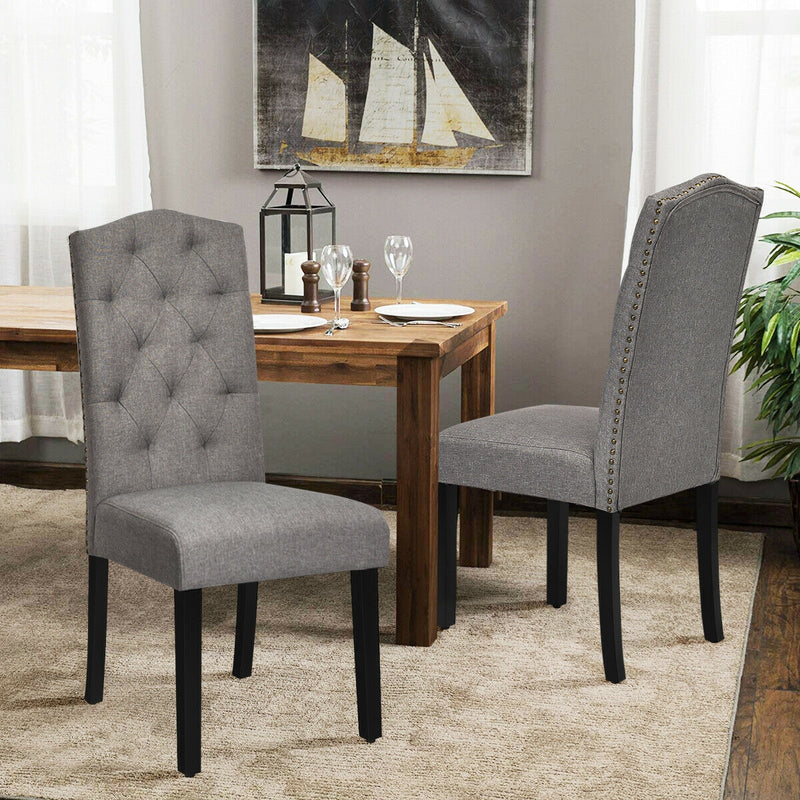 Set of 2 Tufted Upholstered Dining Chairs-Gray