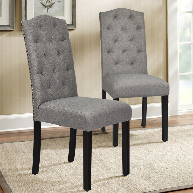 Set of 2 Tufted Upholstered Dining Chairs-Gray