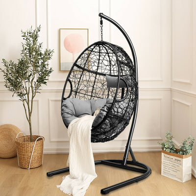 Hanging Cushioned Hammock Chair with Stand -Gray