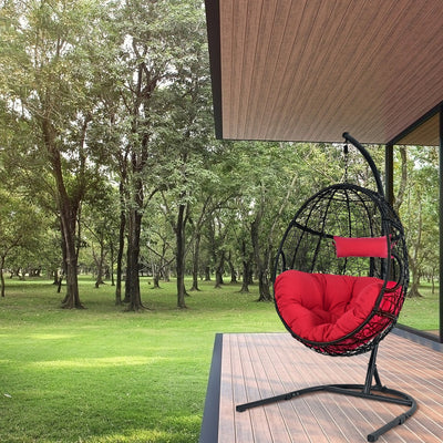 Hanging Cushioned Hammock Chair with Stand-Red