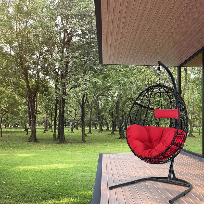 Hanging Cushioned Hammock Chair with Stand-Red