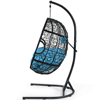 Hanging Cushioned Hammock Chair with Stand-Blue