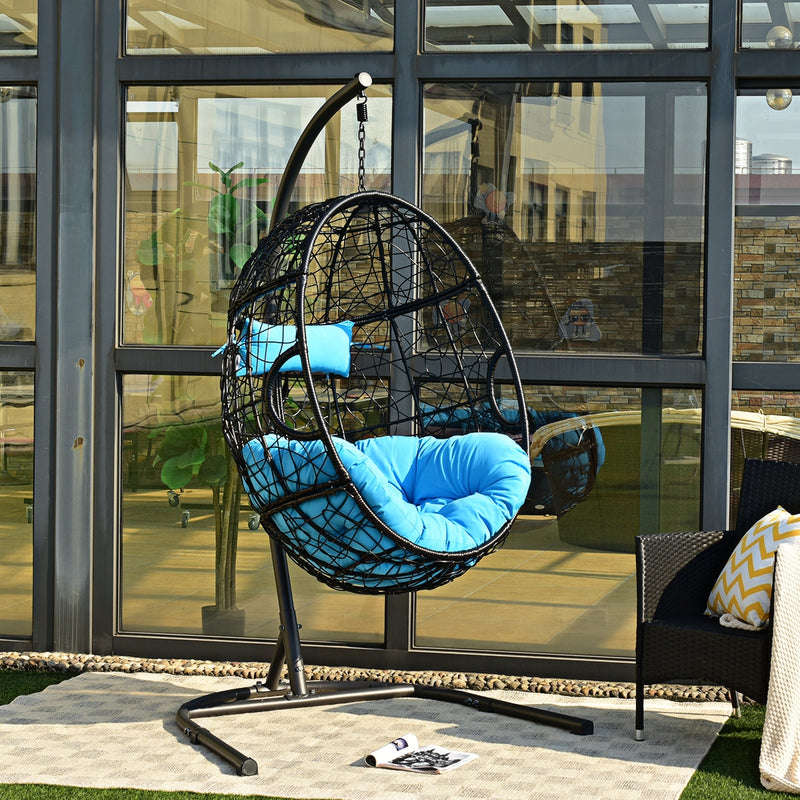 Hanging Cushioned Hammock Chair with Stand-Blue