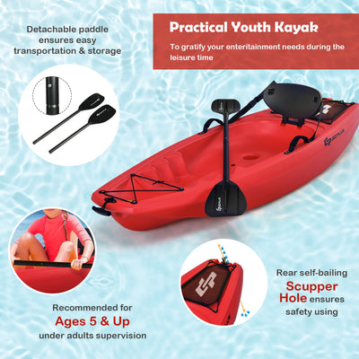 6 Feet Youth Kids Kayak with Bonus Paddle and Folding Backrest for Kid Over 5-Red