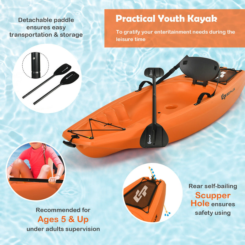 6 Feet Youth Kids Kayak with Bonus Paddle and Folding Backrest for Kid Over 5-Orange