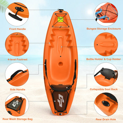 6 Feet Youth Kids Kayak with Bonus Paddle and Folding Backrest for Kid Over 5-Orange