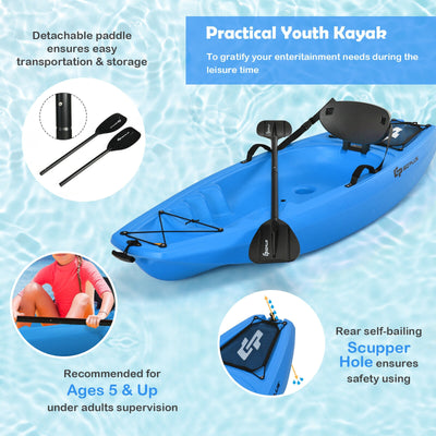 6 Feet Youth Kids Kayak with Bonus Paddle and Folding Backrest for Kid Over 5-Blue