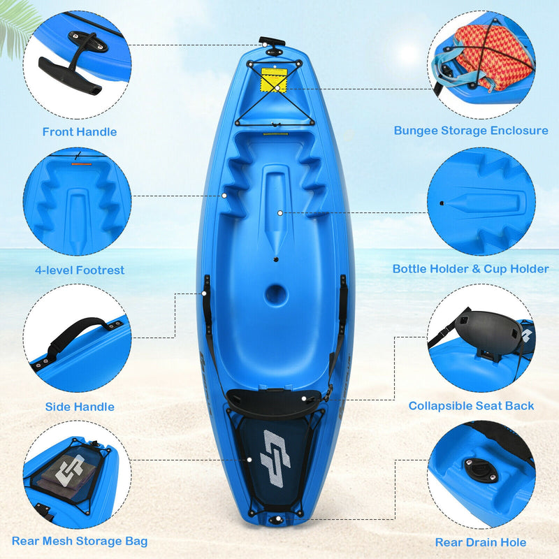 6 Feet Youth Kids Kayak with Bonus Paddle and Folding Backrest for Kid Over 5-Blue